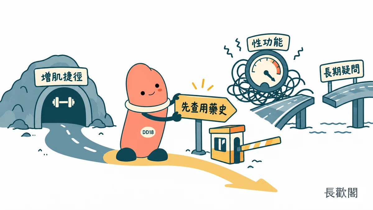 DD18角色整理類固醇使用史與勃起功能追蹤的男性健康示意圖