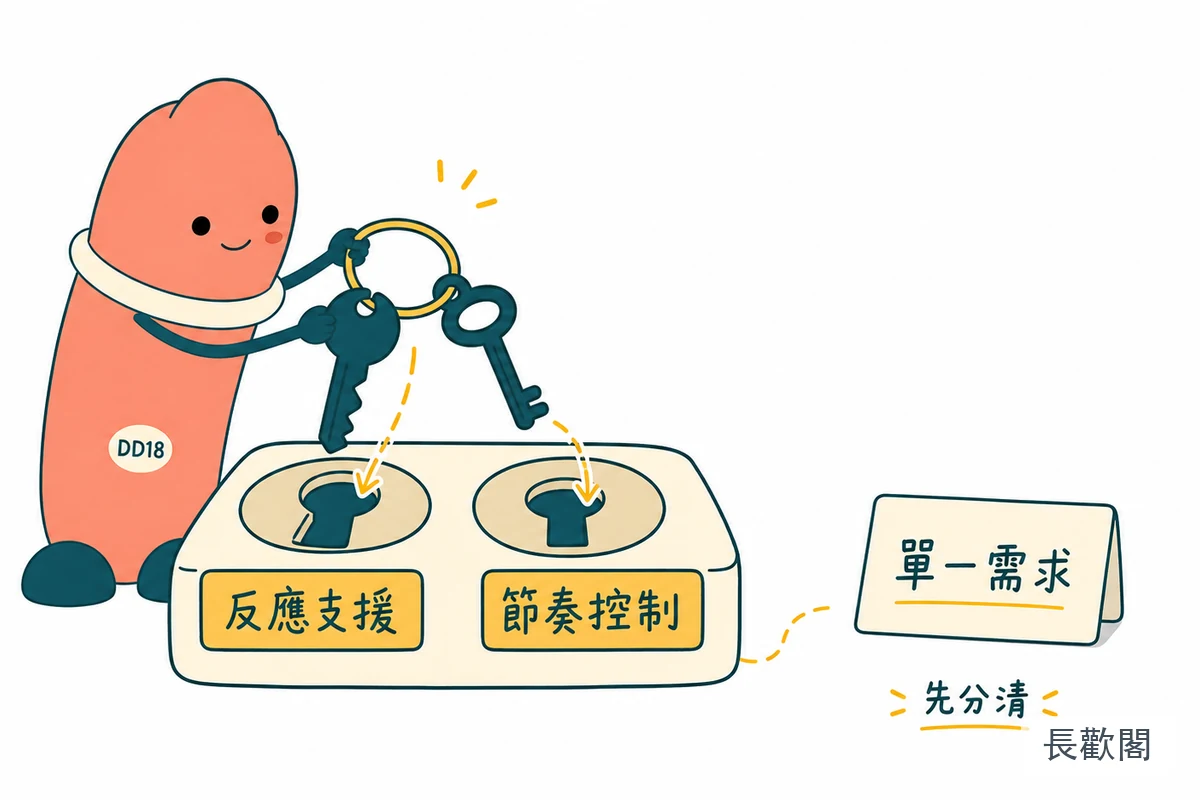 藍色風暴雙效片把單一需求分到反應與節奏兩條路徑的示意圖