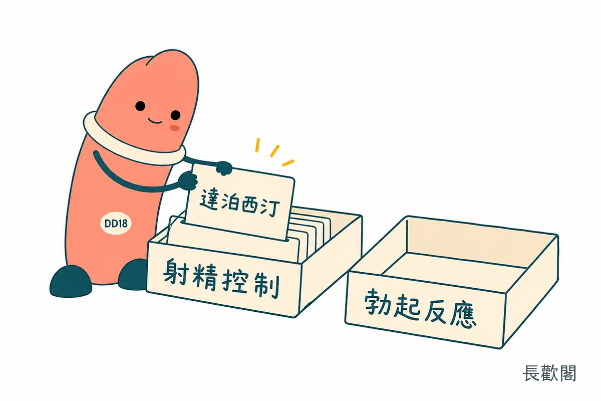 達泊西汀對應射精控制而非勃起反應的成分分流示意