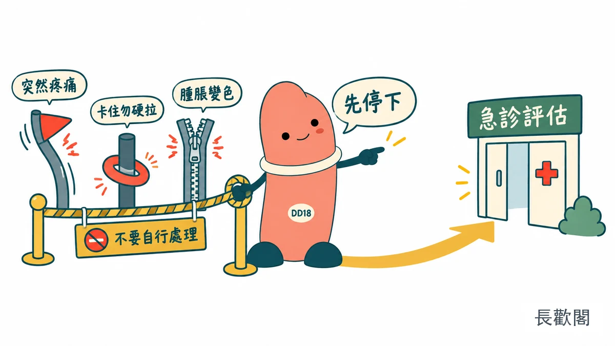 DD18角色整理陰莖受傷急症處理方向的男性健康示意圖