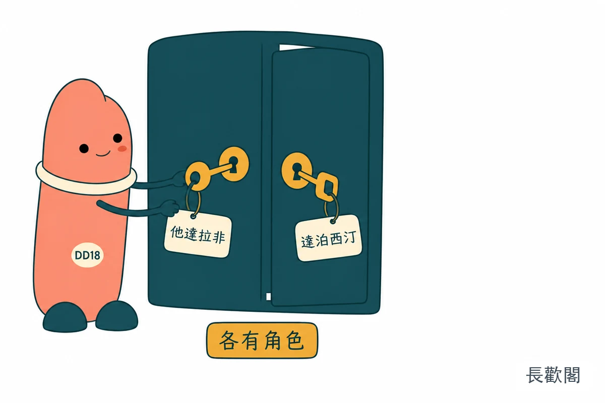 紅魔犀利士雙效成分他達拉非與達泊西汀各有角色的示意圖