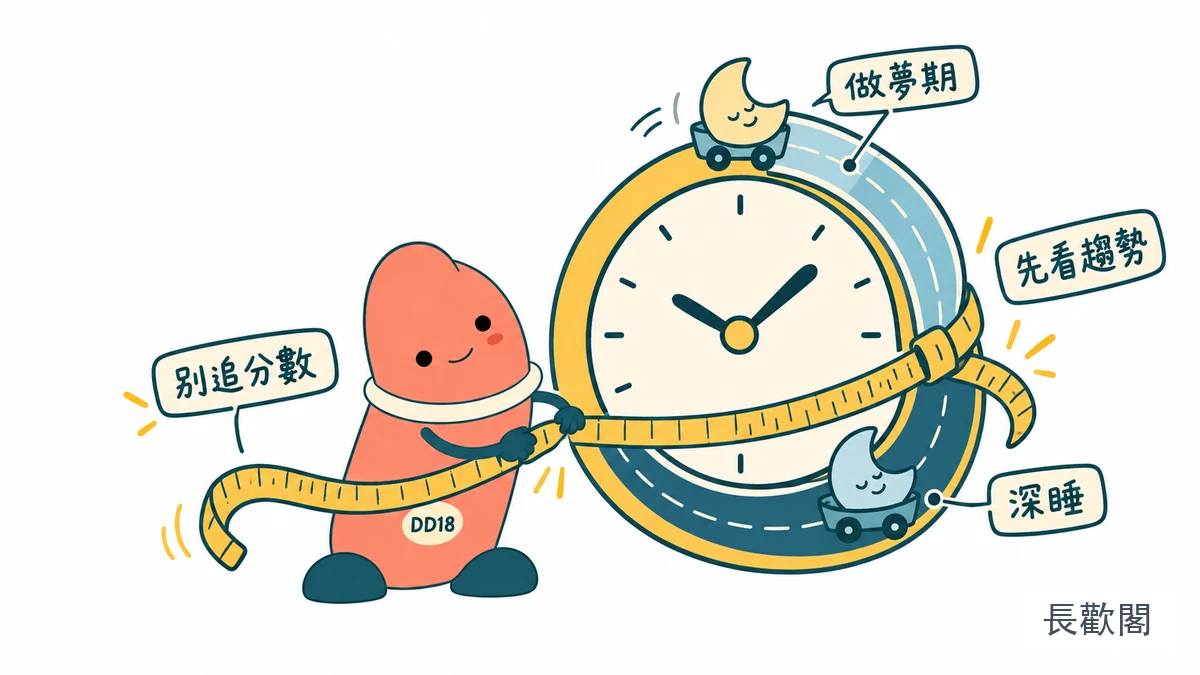DD18角色整理睡眠階段與男性健康趨勢的示意圖