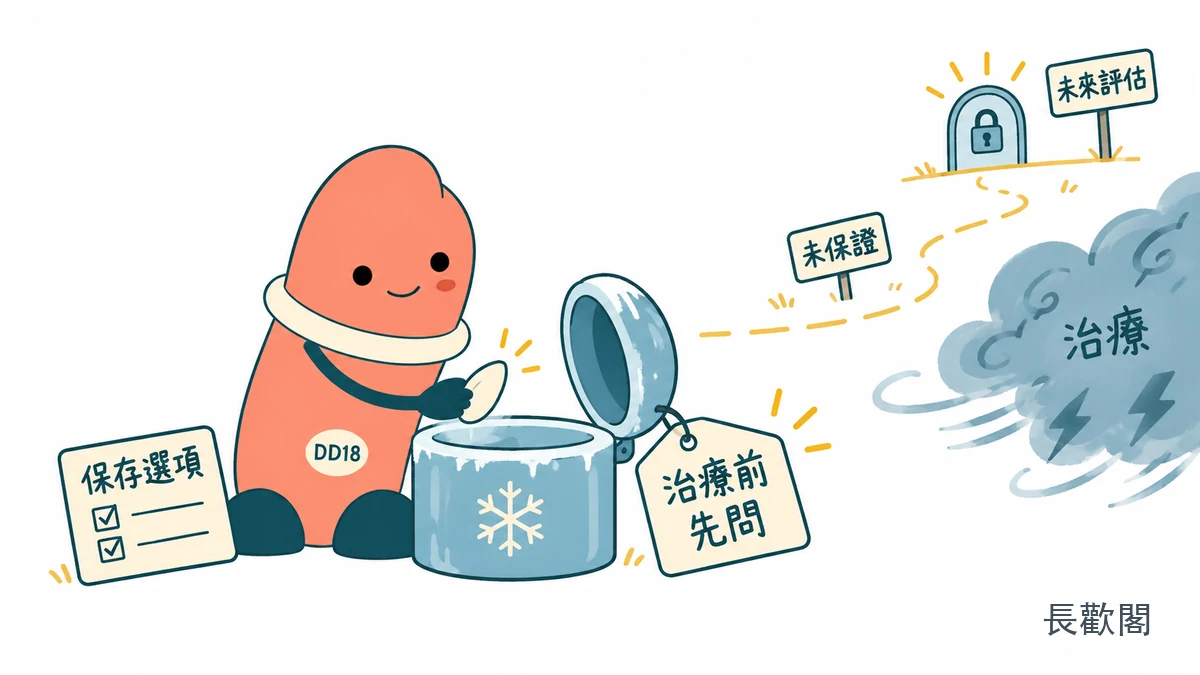 DD18角色整理化療前生育保存選項的男性健康示意圖
