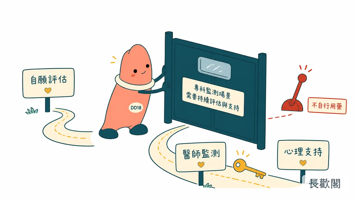 DD18角色整理性衝動藥物需臨床監測的男性健康示意圖