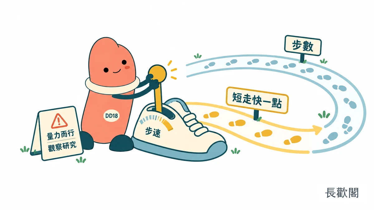 DD18角色整理走路速度與每日步數的男性健康示意圖